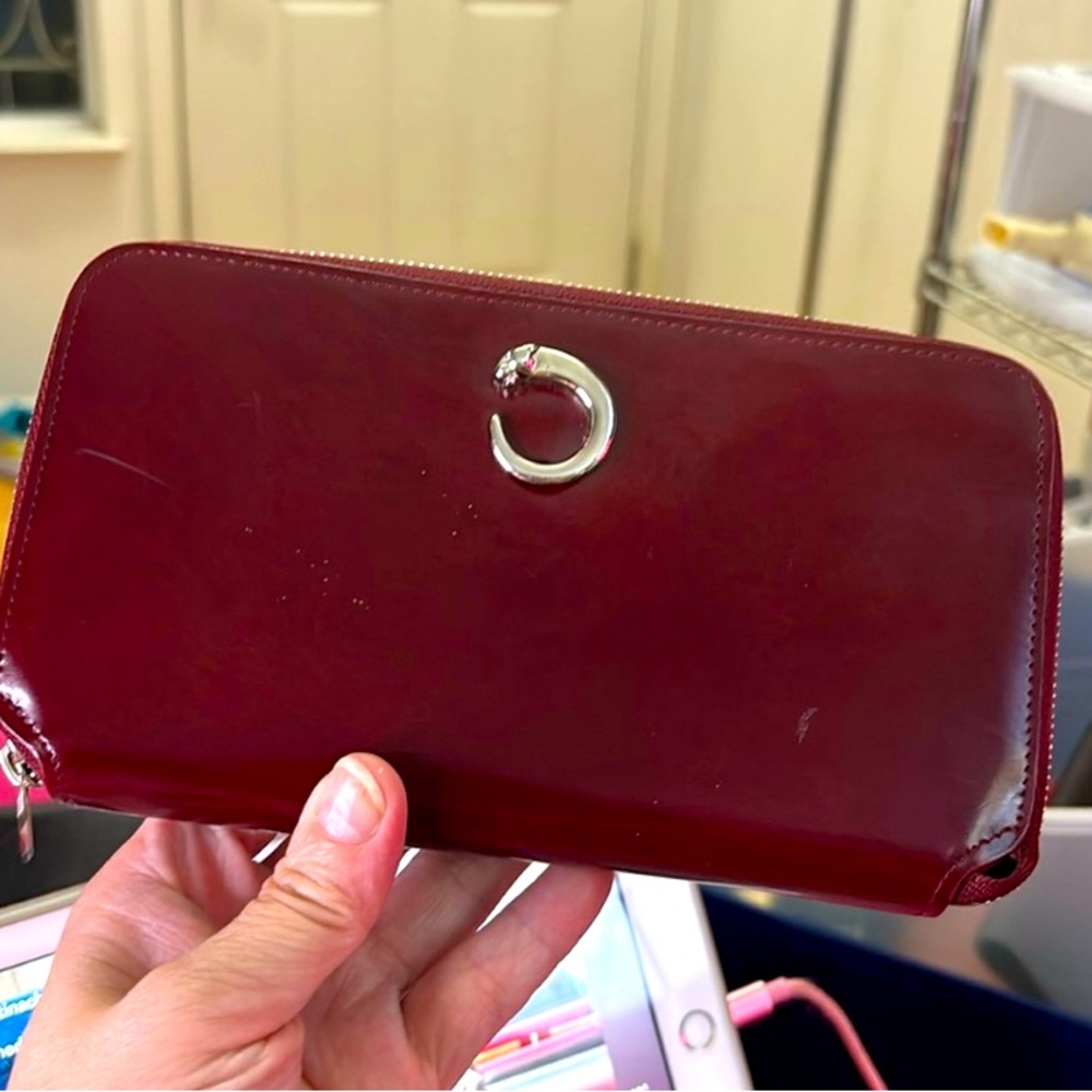 Cartier. Wallet Burgundy w silver